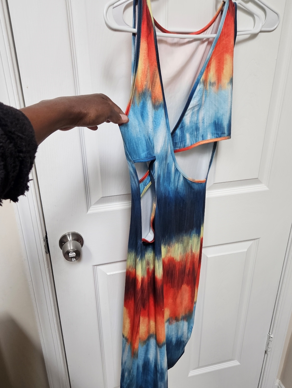 Vibrant Tie-Dye Open-Back Maxi Dress - Blue, Red, Orange